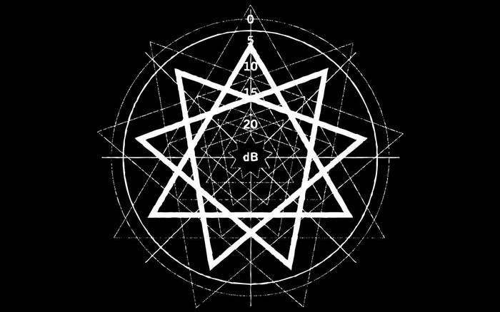 Slipknot logo with geometric patterns and dB scale