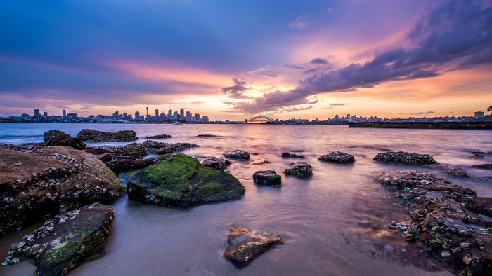 Sydney Harbour Bridge and Skyline at Sunset
