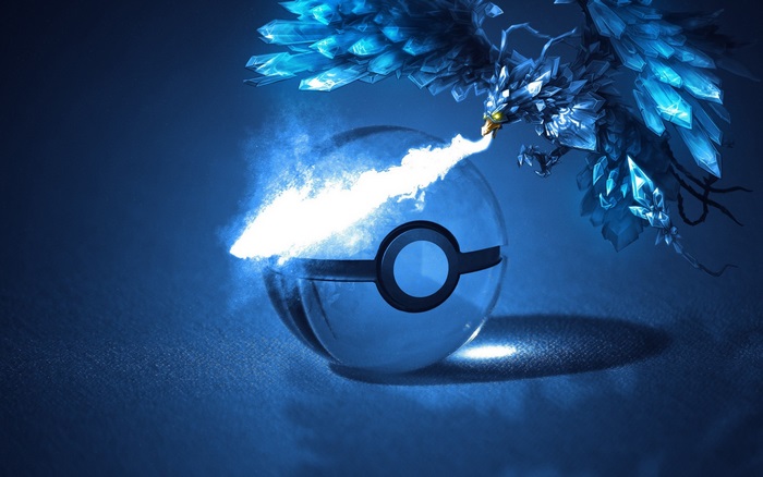 Glowing Articuno Breathing Ice on Pokeball