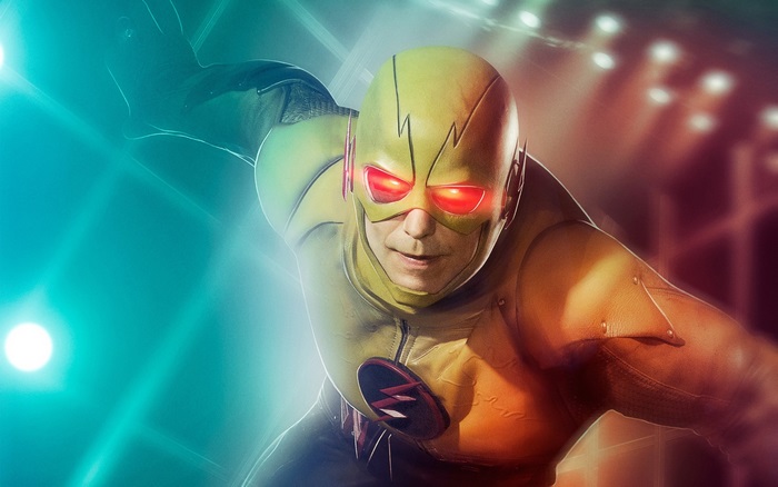 The Flash in Action with Glowing Red Eyes