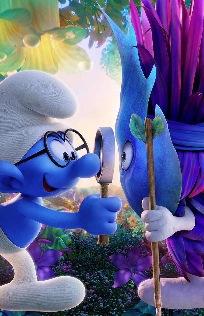 Brainy Smurf with a creature in a magical forest