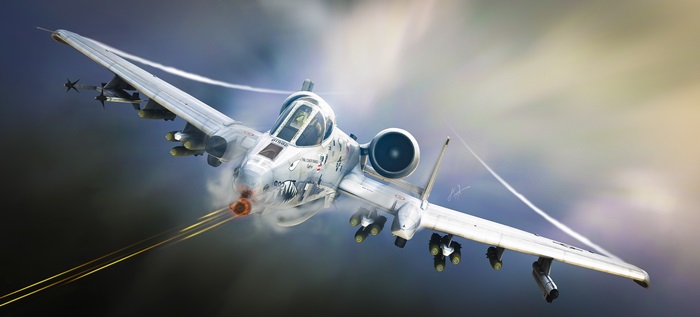 A-10 Thunderbolt II firing its GAU-8 Avenger cannon