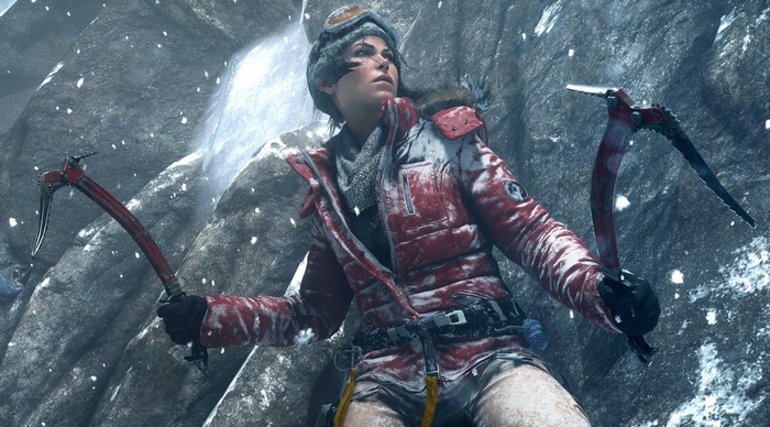 Lara Croft from Rise of the Tomb Raider climbing