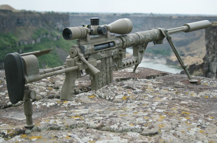 M200 sniper rifle on a rocky cliff