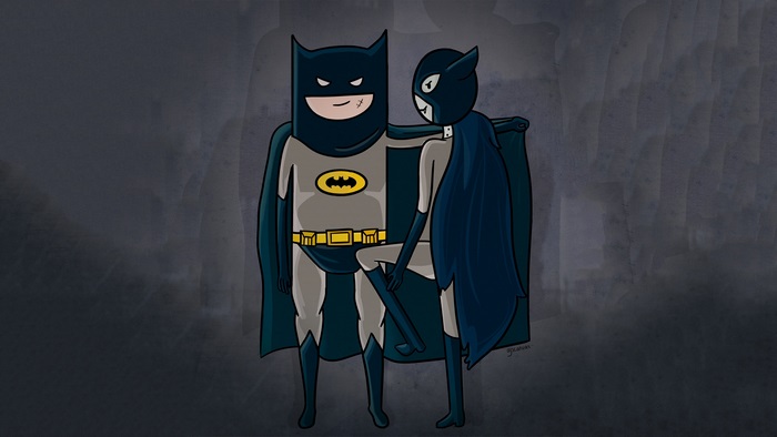 Batman and Catwoman in cartoon style