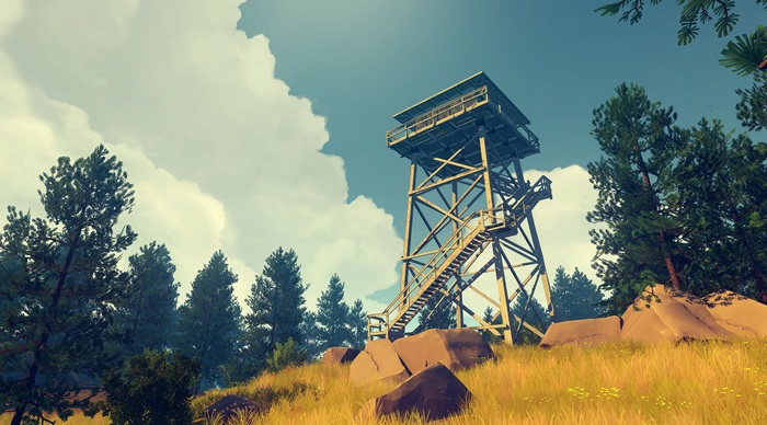Firewatch tower in a forest landscape