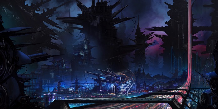 Futuristic Cityscape with Flying Vehicles