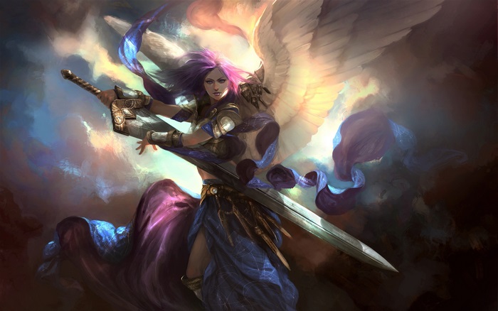 Angel warrior with sword and wings in 4K