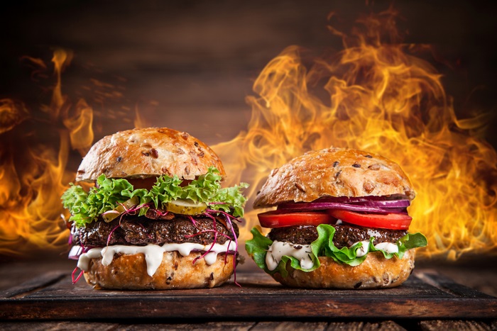 Delicious 4K Double Juicy Burgers with Flames