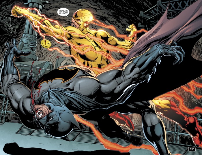Batman and Reverse-Flash fighting
