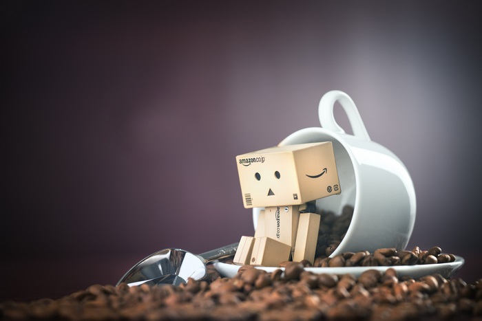 Danbo Sitting in Coffee Cup with Coffee Beans 4K