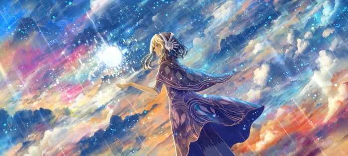 Mystical Girl Reaching for the Moon in Starry Sky