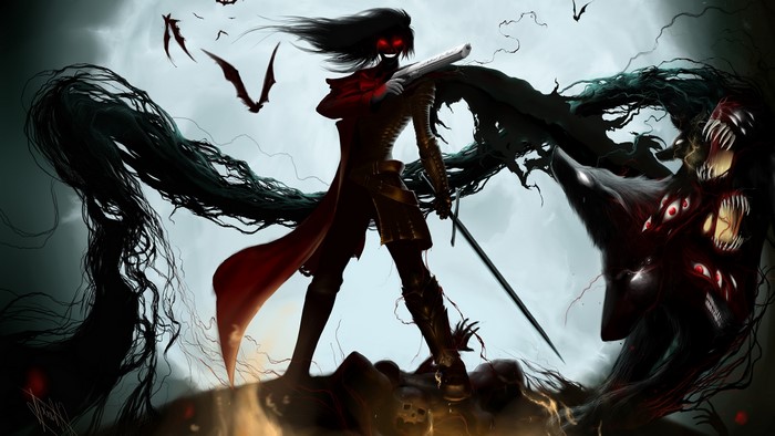 Alucard from Hellsing fighting a monster