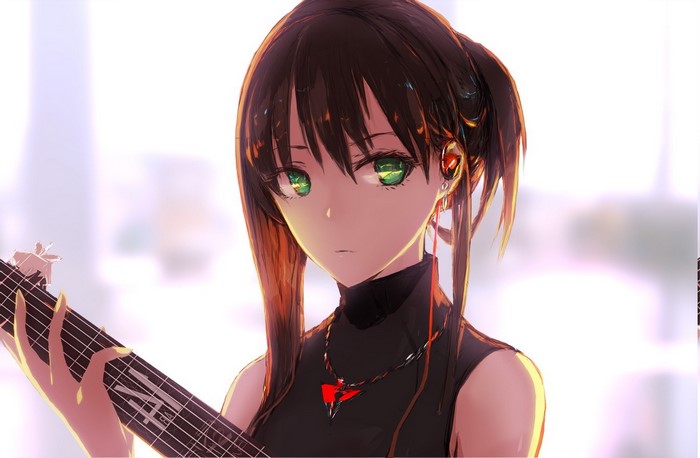 Shibuya Rin from The Idolmaster Cinderella Girls playing guitar