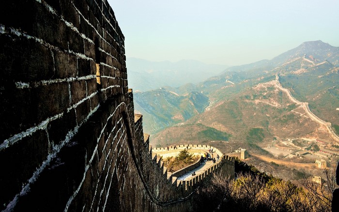 The Great Wall of China winding through mountains