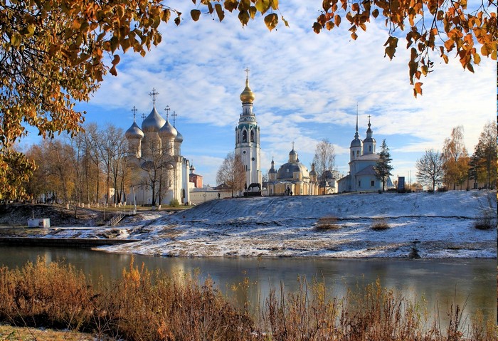 Historic Winter Churchscape in Russia by the River
