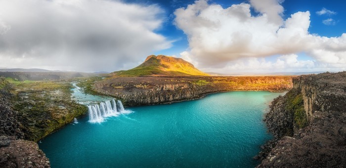 Waterfall and Hill in Iceland