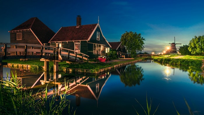 Evening Canal Scene in Zaanse Schans, Netherlands