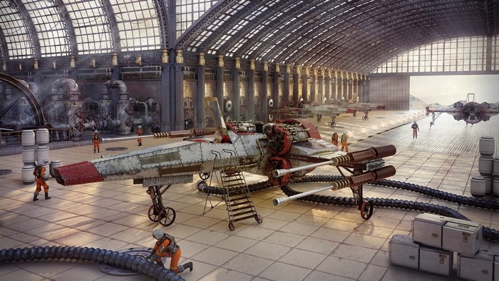 Steampunk Star Wars Hangar with X-Wing Fighters