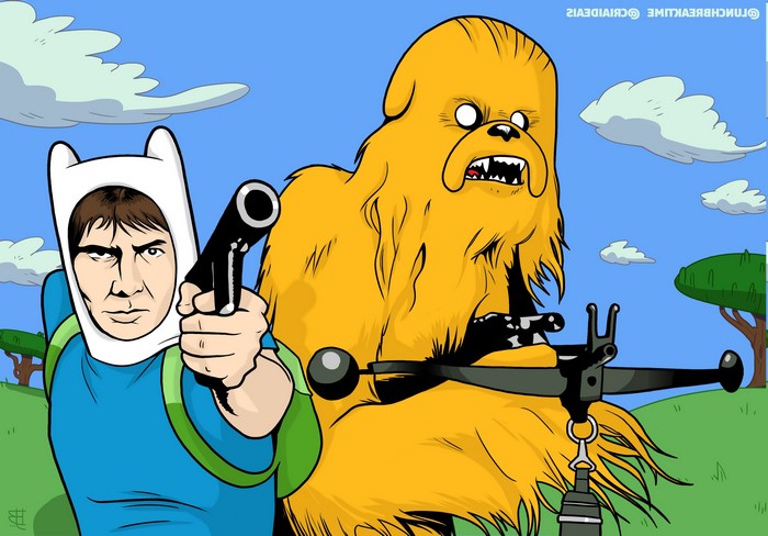 Han Solo as Finn the Human and Chewbacca as Jake the Dog Crossover