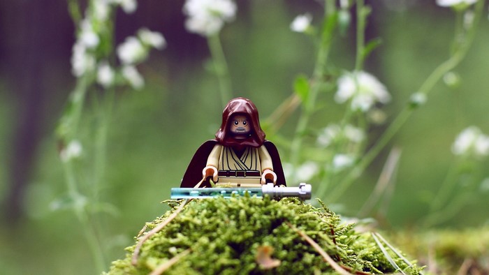 Lego Obi-Wan Kenobi with Lightsaber in Forest