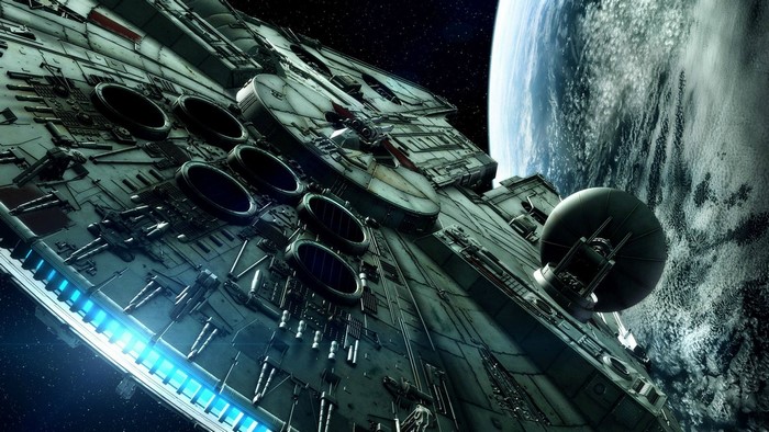 Millennium Falcon spaceship near Earth