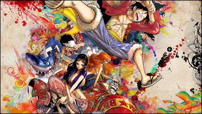 One Piece characters with abstract art