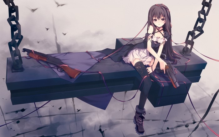 Anime girl with guns on a platform