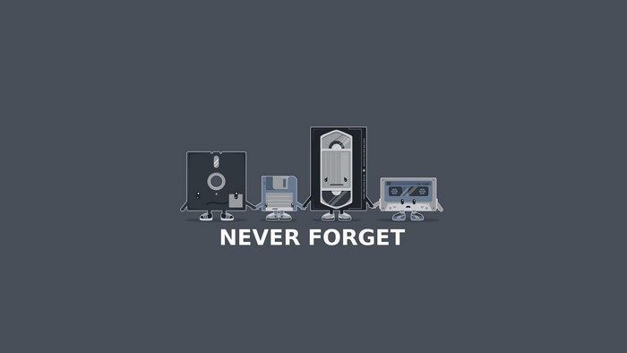 Vintage computer media holding hands with text