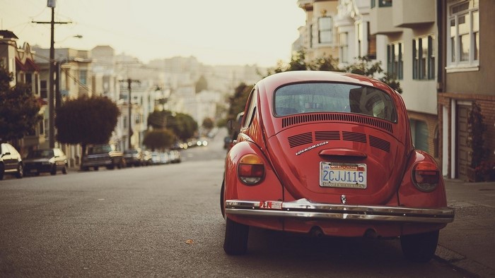 Red Volkswagen Beetle on a San Francisco Street