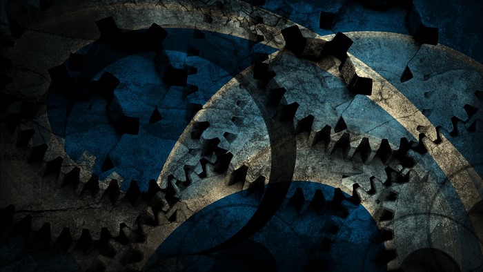 Abstract grunge gears with blue and white overlay