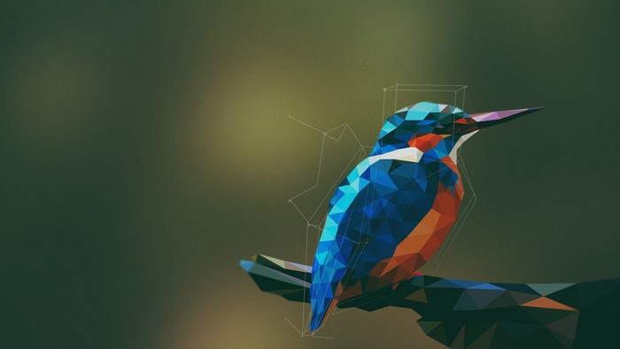 Low poly kingfisher bird on a branch digital art
