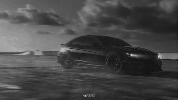 Black Mercedes-Benz C63 AMG Coupe in Rain