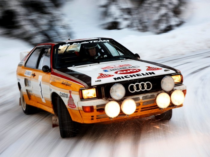 Audi Sport Quattro S1 Rally Car on Snowy Track