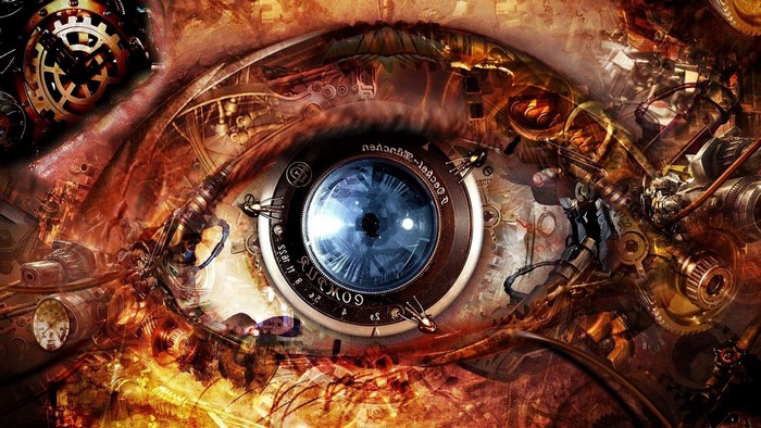 Steampunk mechanical eye with gears and clockwork