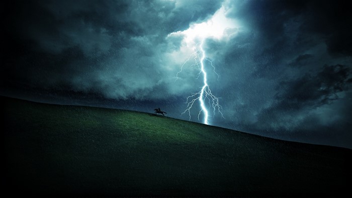 Horse riding during a lightning storm