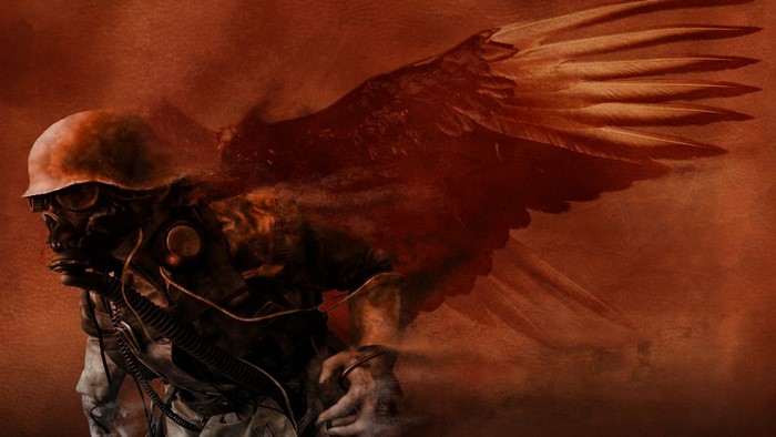 Soldier with gas mask and wings concept art
