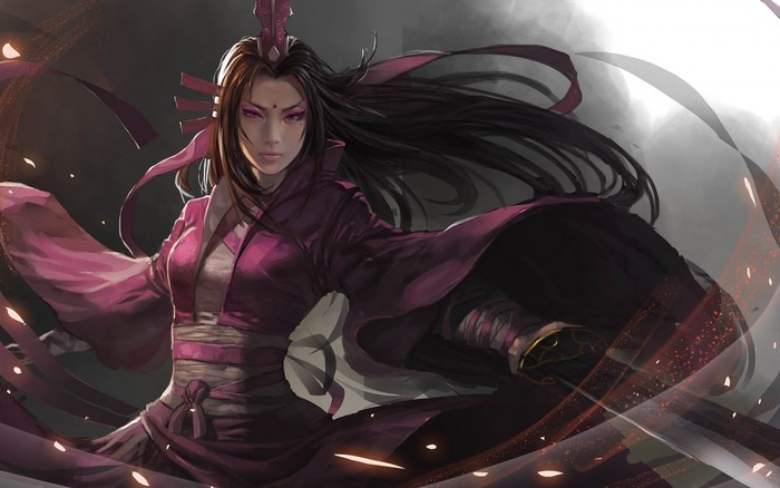 Woman with sword in Dynasty Warriors style