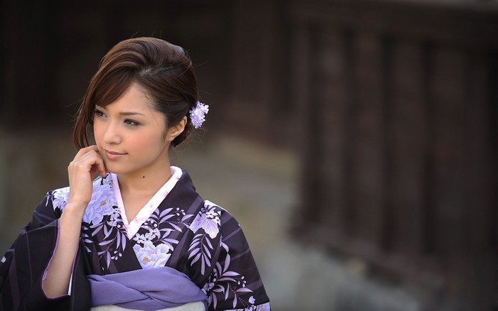 Japanese woman in a floral kimono