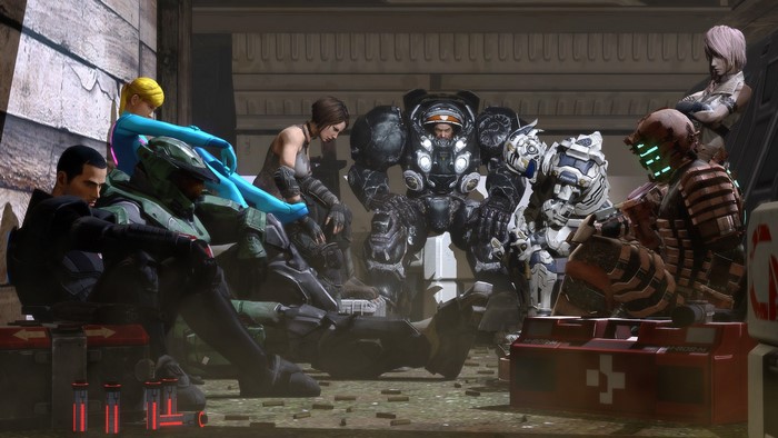 Characters from Dead Space, Halo, Metroid, and StarCraft gather