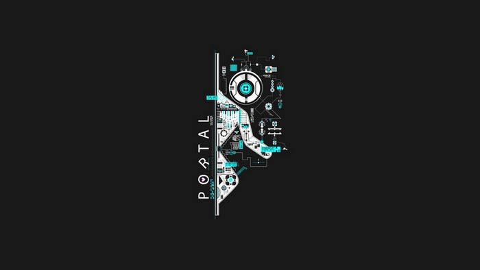 Portal 2 video game artwork with circuits
