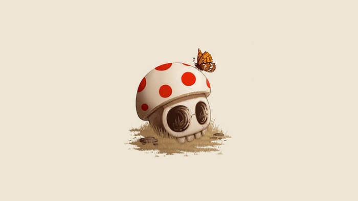 Mushroom Skull with Butterfly Fan Art