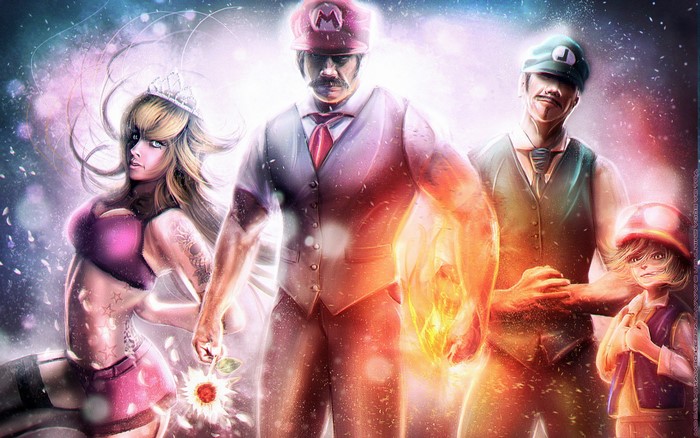 Realistic Mario, Luigi, Princess Peach, and Toad from Super Mario
