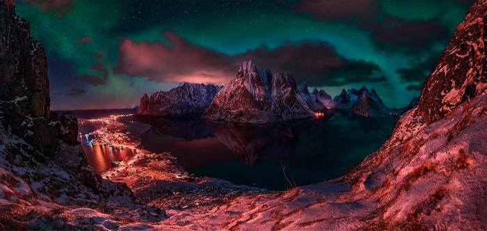 Winter Night Over Lofoten Islands, Norway