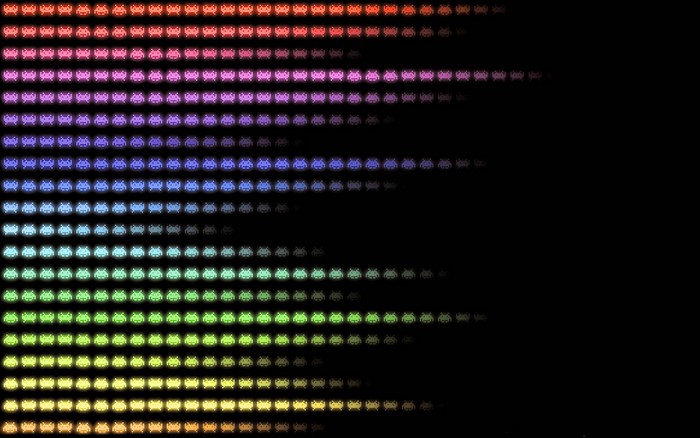 Space Invaders aliens in rainbow colors