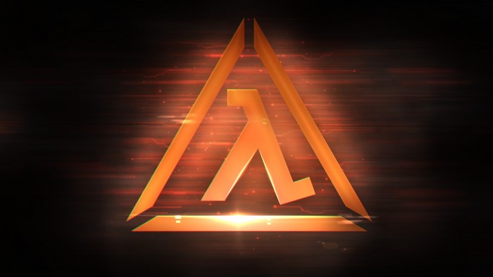 Half-Life Lambda Logo on Orange and Black Background