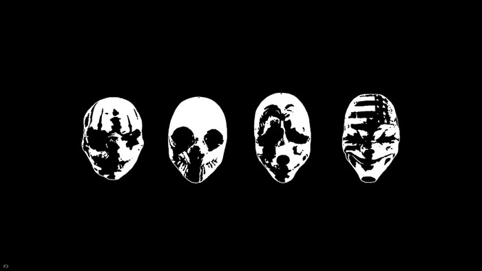 Four masks from Payday 2 on a black background