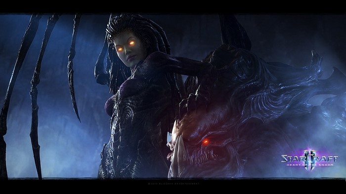 Kerrigan and a creature from StarCraft II