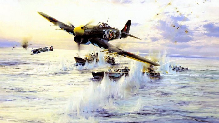 Hawker Typhoon aircraft attacking ships during WWII