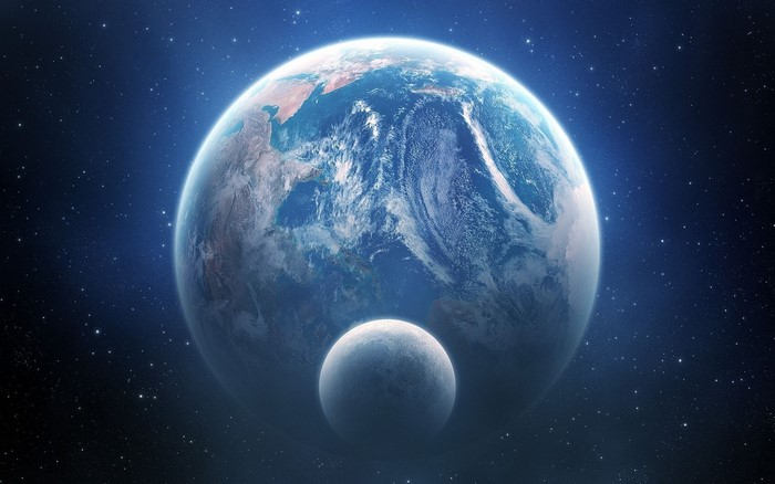 Earth and Moon in Space